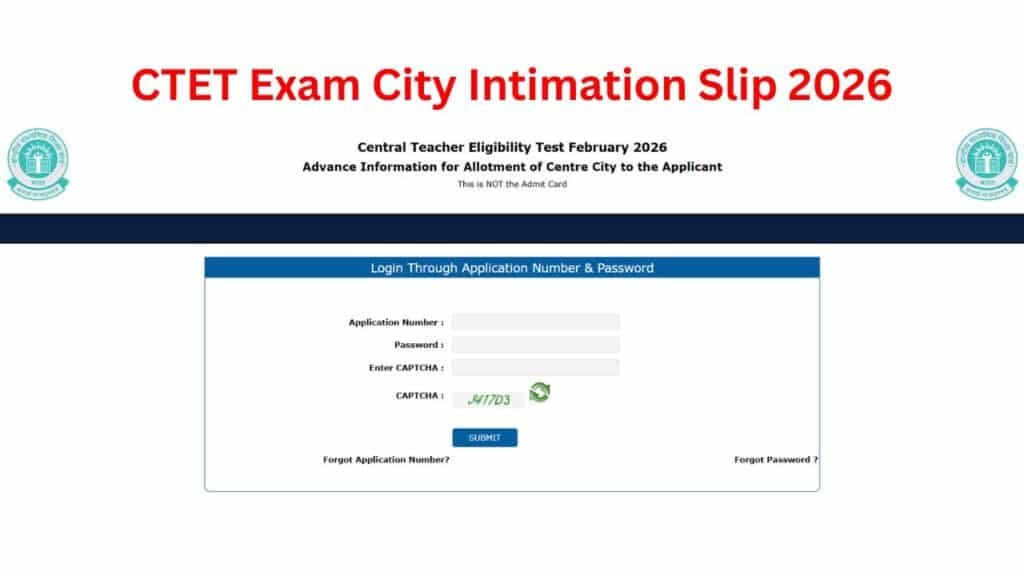 CTET February 2026 Exam City Intimation Slip